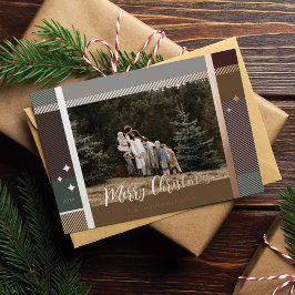 Merry Christmas Elegant Plaid Pattern Photo Frame 箔シーズンカード