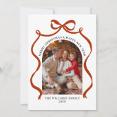 Merry Christmas Elegant Red Bow Photo Holiday Card シーズンカード (正面)