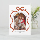 Merry Christmas Elegant Red Bow Photo Holiday Card シーズンカード (スタンド正面)