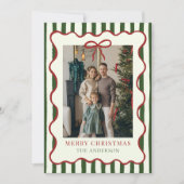 Merry Christmas Elegant Red Bow Photo Holiday Card シーズンカード (正面)