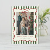 Merry Christmas Elegant Red Bow Photo Holiday Card シーズンカード (スタンド正面)