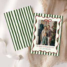 Merry Christmas Elegant Red Bow Photo Holiday Card シーズンカード