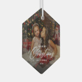 Merry Christmas Elegant Script Family Photo ガラスオーナメント (正面右)