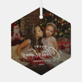 Merry Christmas Elegant Script Family Photo ガラスオーナメント (裏面)