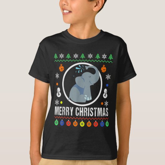 Merry Christmas Elephant Ugly Sweater Xmas Knit  Tシャツ (正面)