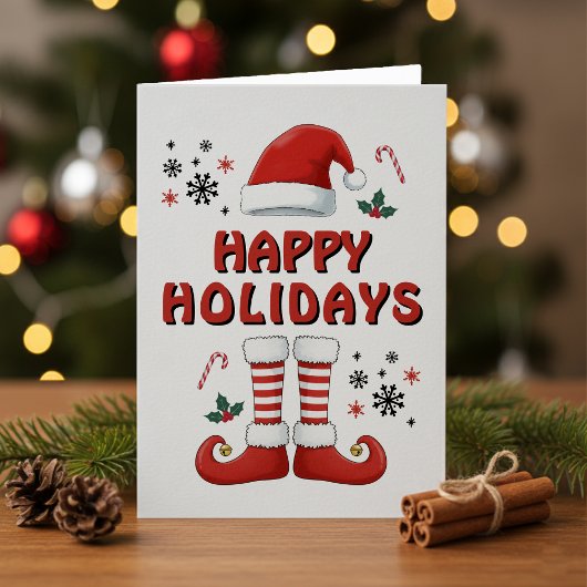 Merry Christmas Elf Boots Santa Claus Hat White シーズンカード