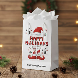 Merry Christmas Elf Boots Santa Claus Hat White スモールペーパーバッグ
