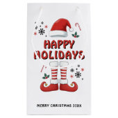 Merry Christmas Elf Boots Santa Claus Hat White スモールペーパーバッグ (裏面)
