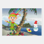 Merry Christmas Elf Santa Golfing Beach Snowman ラッピングペーパーシート (正面3)