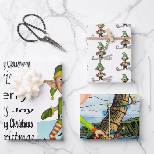 Merry Christmas Elf Santa Golfing Beach Snowman ラッピングペーパーシート (正面)