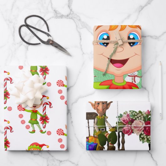 Merry Christmas Elf Santa Wrapping Paper Sheets ラッピングペーパーシート (正面)