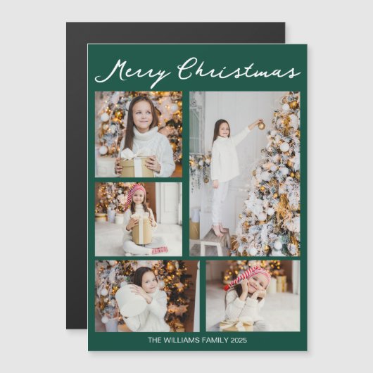 Merry Christmas Emerald Green Photo Magnet Card (正面/裏面)