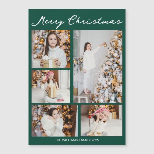 Merry Christmas Emerald Green Photo Magnet Card (正面)
