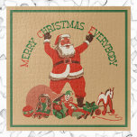 Merry Christmas Everybody! Vintage Santa Claus ジグソーパズル<br><div class="desc">Vintage illustration Christmas holiday design featuring a jolly Santa Claus with his long white beard and wearing a hat. Santa is standing with his arms in the air and children's toys (horse,  doll,  clown and a ball) all around him shouting Merry Christmas Everybody!</div>