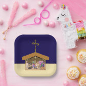 Merry Christmas Fabric Font Cross Over Nativity ペーパープレート (パーティー)