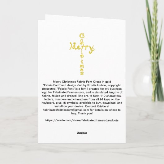 Merry Christmas Fabric Font Gold Cross Card カード (裏面)