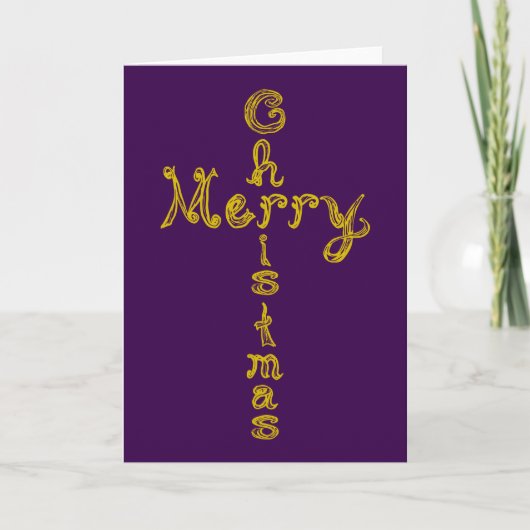 Merry Christmas Fabric Font Gold Cross Card カード (正面)