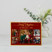 Merry Christmas Family Five Photo Red 箔シーズンポストカード (立ち正面)