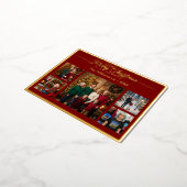 Merry Christmas Family Five Photo Red 箔シーズンポストカード (回転した状態)