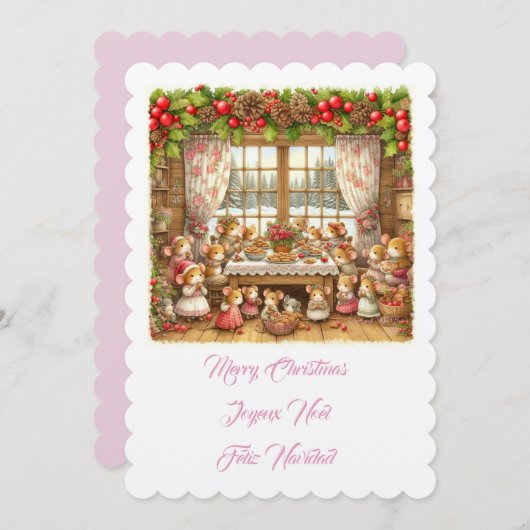 Merry Christmas family mouses illustration 招待状 (正面/裏面)