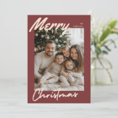 Merry Christmas Family Photo Card | Burgundy Frame シーズンカード (スタンド正面)