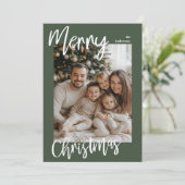 Merry Christmas Family Photo Card | Green Frame  シーズンカード (スタンド正面)