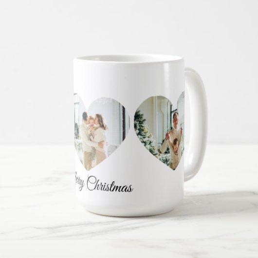 Merry Christmas Family Photo Collage Heart Mug コーヒーマグカップ (正面右)