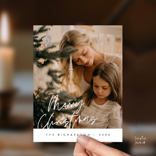 Merry Christmas Family Photo Elegant Typography ポストカード