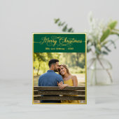 Merry Christmas Family Photo Green 箔シーズンポストカード (立ち正面)