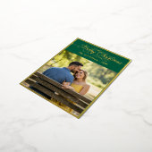 Merry Christmas Family Photo Green 箔シーズンポストカード (回転した状態)