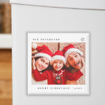 Merry Christmas family photo modern minimalist マグネット<br><div class="desc">Simple minimal typography Merry Christmas keepsake festive magnet with custom photo,  family name,  and year.</div>