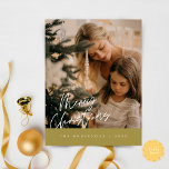 Merry Christmas Family Photo, Navy Blue ポストカード<br><div class="desc">Merry Christmas. Celebrate the season with this family photo postcard, classy retro gold. It is fully customisable and personalised with your own greeting messages. Please add your return address for easy mailing. It is simple, easy, yet modern minimalist and festive. This is the perfect postcard for sending your holiday wishes....</div>