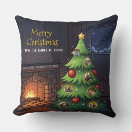 Merry Christmas Family Tree Photo Throw Pillow クッション