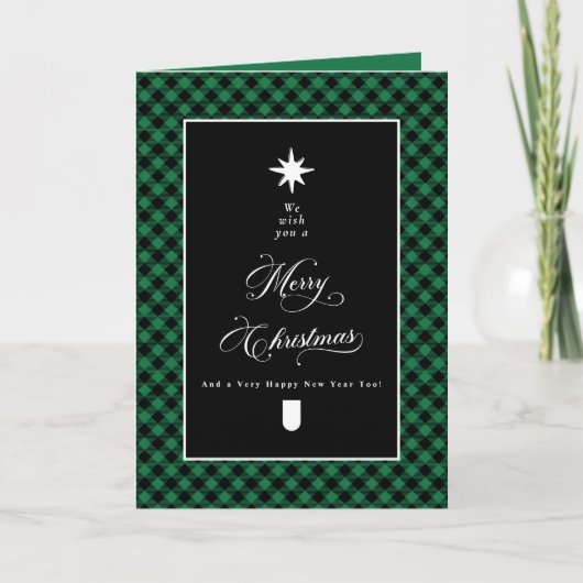 Merry Christmas Farmhouse Plaid Chalkboard Folded カード (正面)