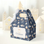 Merry Christmas Favor Box with Gold Bow フェイバーボックス<br><div class="desc">Add holiday charm to your gift-giving with this elegant Christmas favor box. Featuring a festive navy background with watercolor candles,  stars,  wreaths,  and a golden bow,  it’s perfect for cookies,  treats,  or small holiday gifts. Personalized with your family name,  this box makes celebrations even more special.</div>