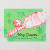 Merry Christmas Favorite Pickleball Player Custom シーズンポストカード (正面/裏面)