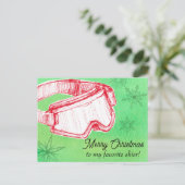 Merry Christmas Favorite Skier Goggles Green シーズンポストカード (スタンド正面)