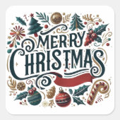Merry Christmas Festive スクエアシール (正面)