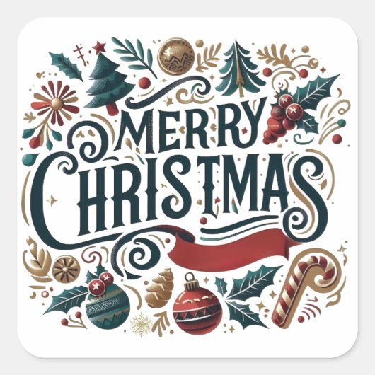 Merry Christmas Festive スクエアシール (正面)