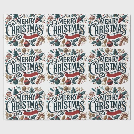 Merry Christmas Festive & Colorful ラッピングペーパー (フラット)