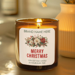 Merry Christmas | Festive Flowers Candle Labels スクエアシール