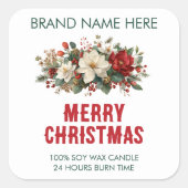Merry Christmas | Festive Flowers Candle Labels スクエアシール (正面)