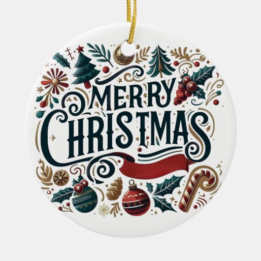 Merry Christmas Festive & Heartfelt  セラミックオーナメント (正面)