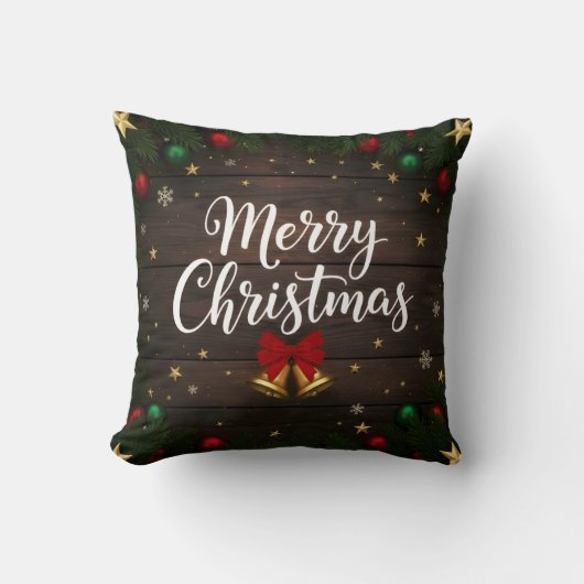 Merry Christmas Festive Holiday Throw Pillow クッション (正面)
