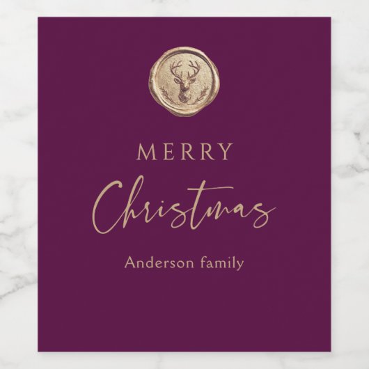Merry Christmas Festive Magenta Personalized ワインラベル (シングルラベル)