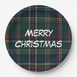 Merry Christmas Festive Plaid Paper Plates ペーパープレート