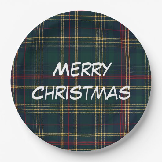 Merry Christmas Festive Plaid Paper Plates ペーパープレート (正面)
