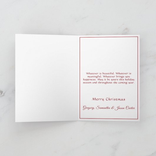 Merry Christmas  Fireplace Red Candles Pine Cones カード (内部)