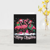 Merry Christmas Flamingo Lights Santa Hat Snow Xma カード (黄色い花)