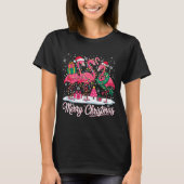 Merry Christmas Flamingo Lights Santa Hat Snow Xma Tシャツ (正面)
